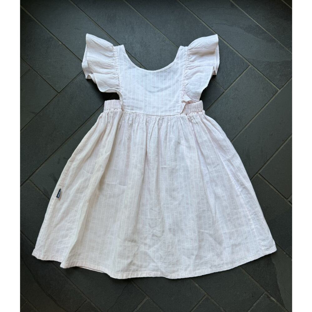 Babidu Pink Linen Stripe Dress 5Y (fits like a 3)